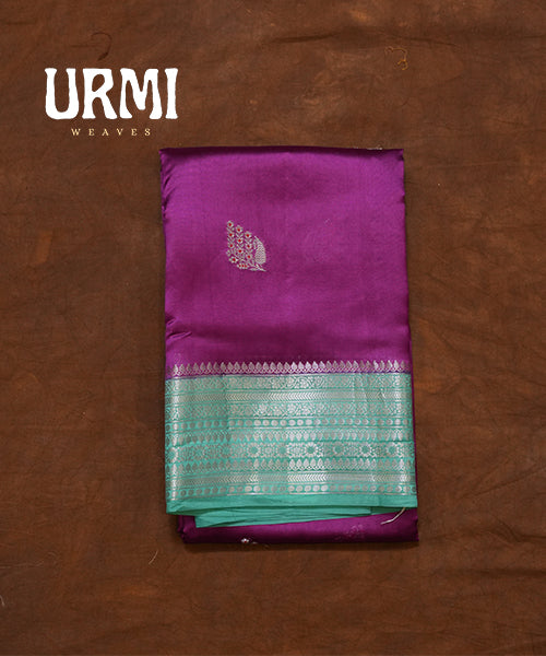VIOLET & BLUE - PURE RAW MANGO SILK HANDLOOM  SAREE