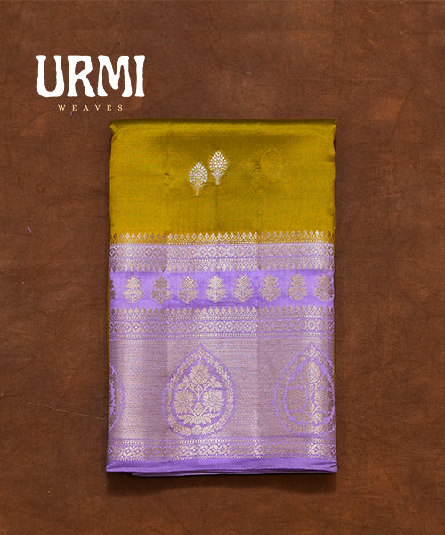 MUSTERD YELLOW & LAVENDER - PURE RAW MANGO SILK HANDLOOM SAREE