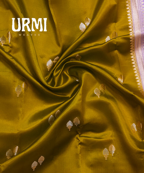 MUSTERD YELLOW & LAVENDER - PURE RAW MANGO SILK HANDLOOM SAREE