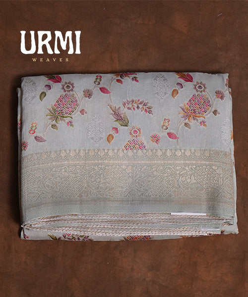 GREY - PURE TUSSAR GEORGETTE SILK SAREE