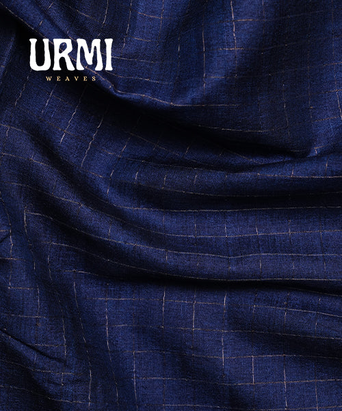 BLUE - PURE TUSSAR SAREE WITH HAND BLOCK PRINT BORDER