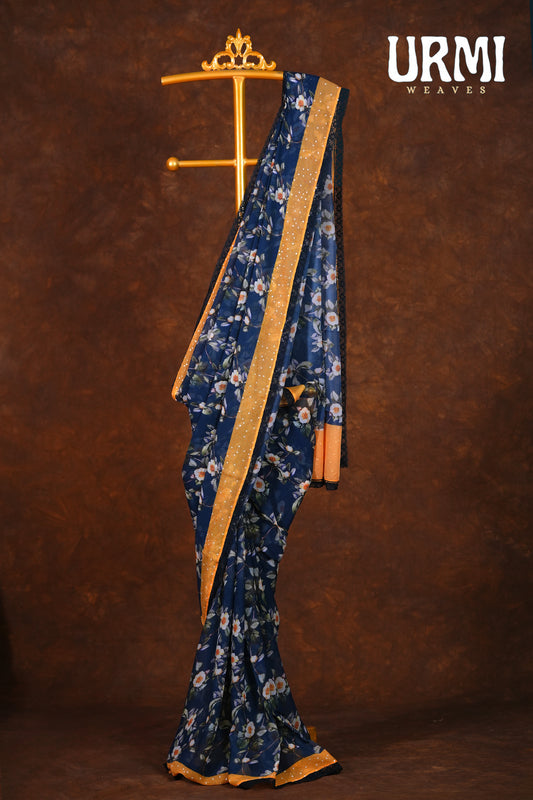 PURE CRAPE GEORGETTE- PEACOCK BLUE