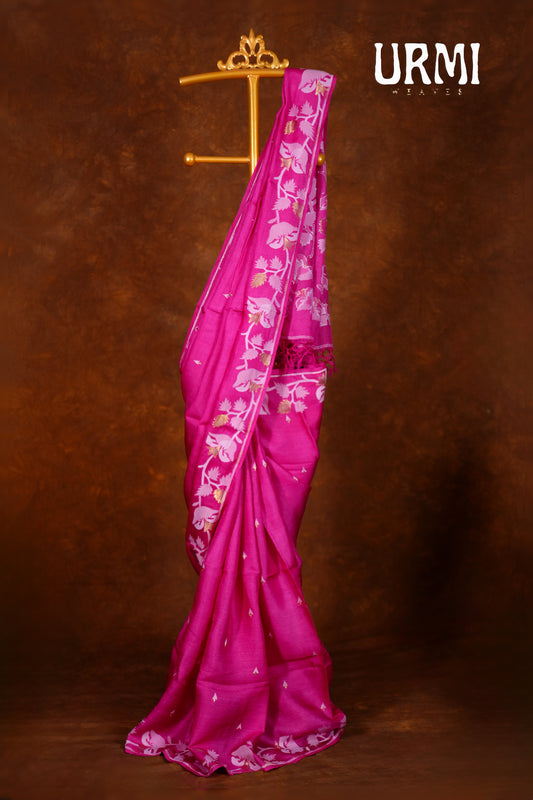 TUSSAR KORA JAMDANI SAREE-PINK