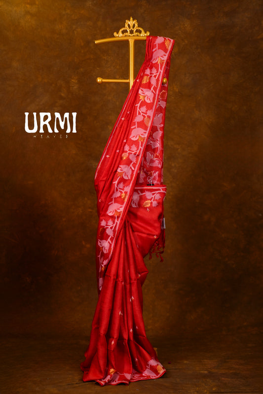 TUSSAR KORA JAMDANI SAREE-RED