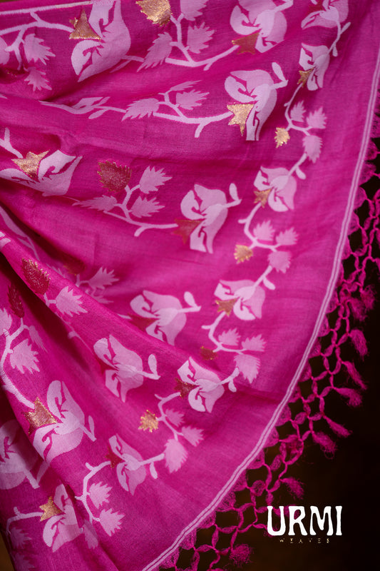TUSSAR KORA JAMDANI SAREE-PINK