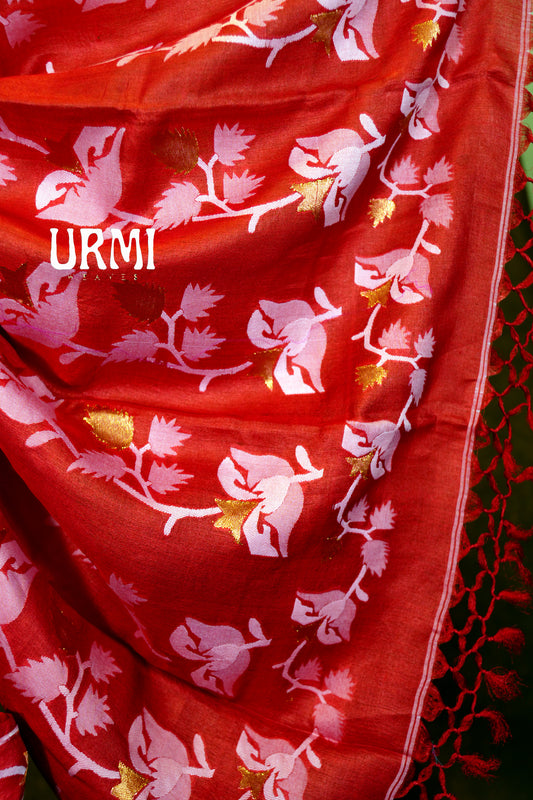 TUSSAR KORA JAMDANI SAREE-RED