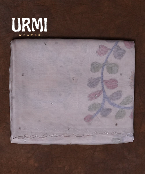 WHITE - PURE HANDLOOM ORGANZA SAREE