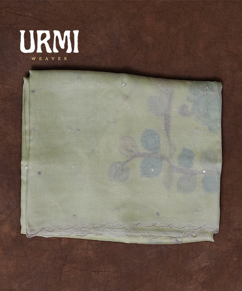 PISTA GREEN - PURE HANDLOOM ORGANZA SAREE