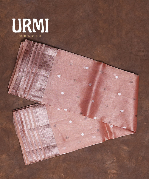 PEACH - PURE BENARAS IKTARA TISSUE SAREE
