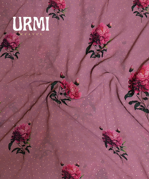 ONION PINK - PURE GEORGETTE SAREE WITH ALLOVER HANDWORK& DIGITAL PRINT
