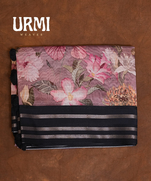 PURE SILK COTTON SAREE WITH ALLOVER DIGITAL PRINT & ZARI BORDER