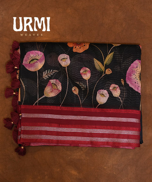PURE SILK COTTON SAREE WITH ALLOVER DIGITAL PRINT & ZARI BORDER