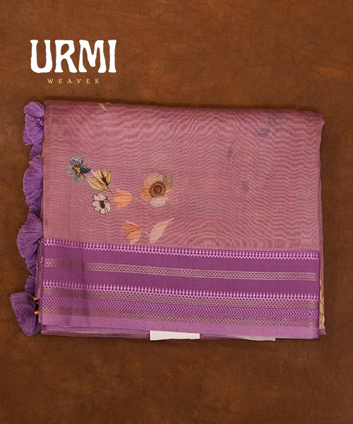 PURE SILK COTTON SAREE WITH ALLOVER DIGITAL PRINT & ZARI BORDER