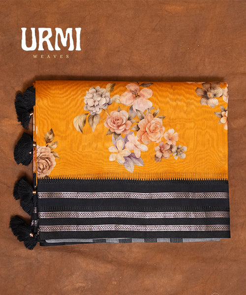 PURE SILK COTTON SAREE WITH ALLOVER DIGITAL PRINT & ZARI BORDER