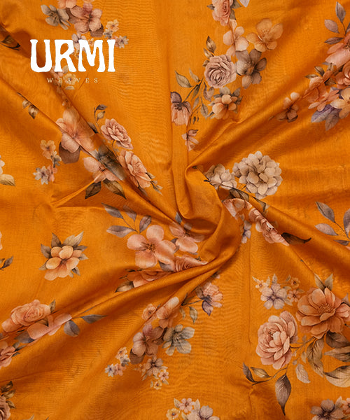 PURE SILK COTTON SAREE WITH ALLOVER DIGITAL PRINT & ZARI BORDER