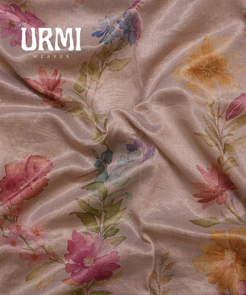 HALF WHITE - PURE TISSUE PATTU SAREES WITH ALLOVER DIGITAL PRINT