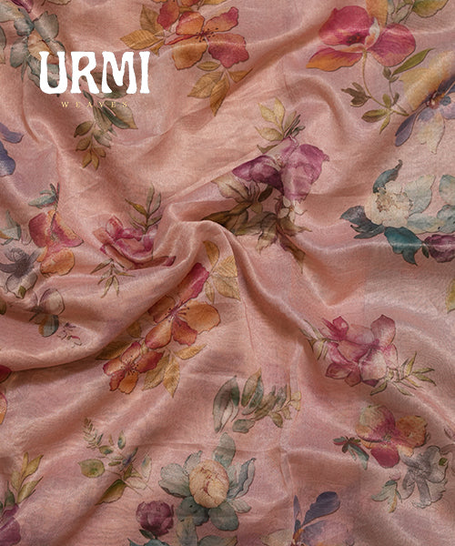 PEACH & BLUE - PURE TISSUE PATTU SAREES WITH ALLOVER DIGITAL PRINT