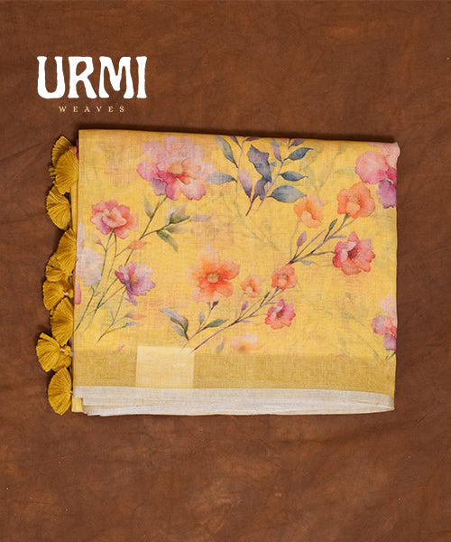 PURE LINEN SAREE WITH ALLOVER DIGITAL PRINT – Lightweight & Comfortable