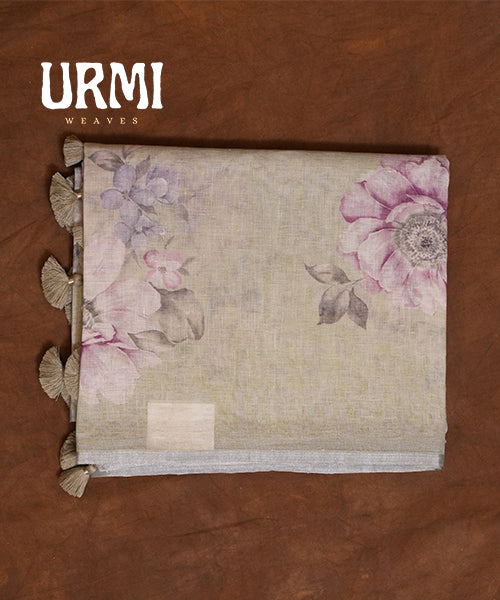 PURE LINEN SAREE WITH ALLOVER DIGITAL PRINT – Lightweight & Comfortable