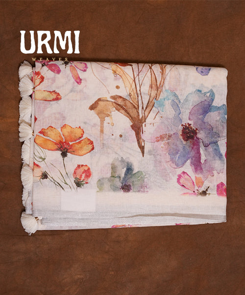 PURE LINEN SAREE WITH ALLOVER DIGITAL PRINT – Lightweight & Comfortable