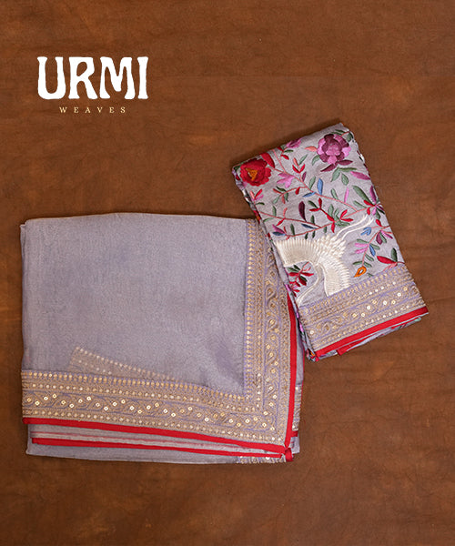 LAVENDER - TISSUE ORGANZA SAREE WITH DESIGNER BLOUSE