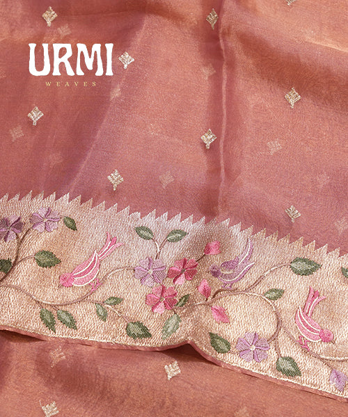 PEACH PURE TISSUR ORGANZA SILK SAREE