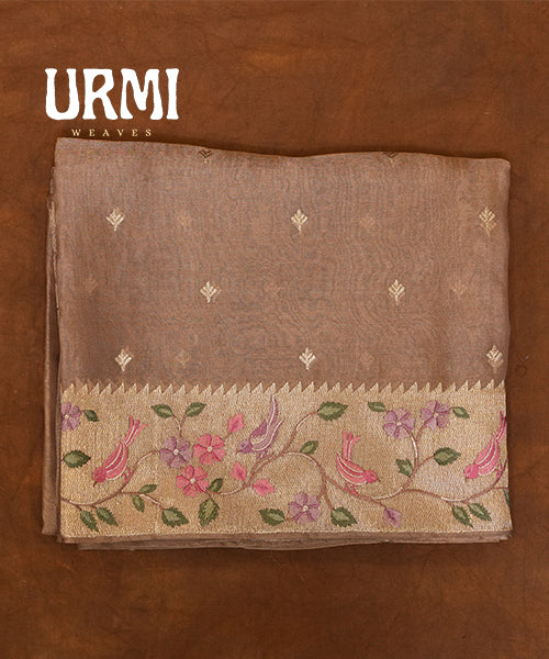 LIGHT BROWN PURE TISSUR ORGANZA SILK SAREE