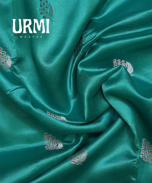 SEA BLUE & MUSTERD YELLOW - PURE RAW MANGO SILK HANDLOOM SAREE