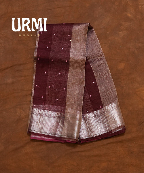 WINE PURE BENARAS CRUSHED GEORGETTE SAREE