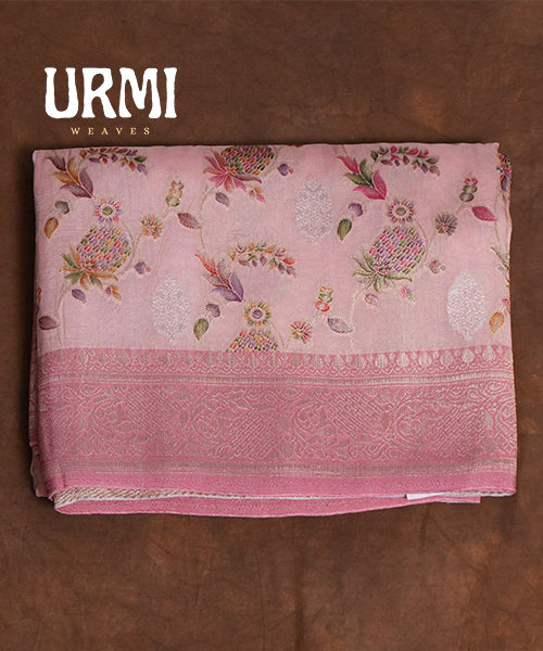 ONION PINK - PURE TUSAAR GEORGETTE HANDLLOM SILK SAREES