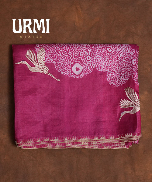 MEGANTA PINK  - PURE HANDLOOM TUSSAR WORK SAREE