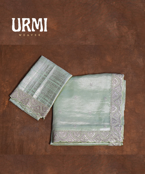 LIGHT PISTA GREEN -  PURE SOFT ORGANZA HANDLOOM SILK SAREE