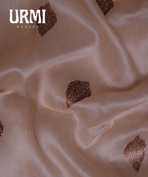 CREAM & RED - PURE KANCHI KORA SAREE WITH ALLOVER ANTIQUE ZARI WOVEN