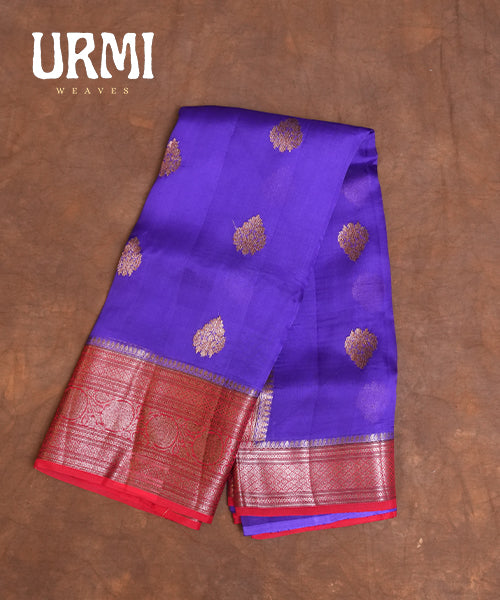 VIOLET & RED - PURE KANCHI KORA SAREE WITH ALLOVER ANTIQUE ZARI WOVEN