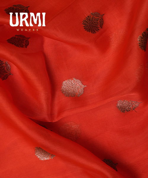 ORANGE & PURPLE - PURE KANCHI KORA SAREE WITH ALLOVER ANTIQUE ZARI WOVEN
