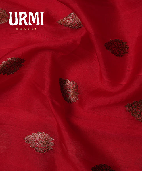 RED & PURPLE - PURE KANCHI KORA SAREE WITH ALLOVER ANTIQUE ZARI WOVEN
