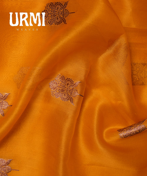 YELLOW & GREEN - PURE KANCHI KORA SAREE WITH ALLOVER ANTIQUE ZARI WOVEN
