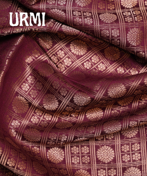 MAROON - PURE SOFT KANCHI PATTU SAREE WITH ALLOVER ZARI AND UNIQUE PRINTED BORDER