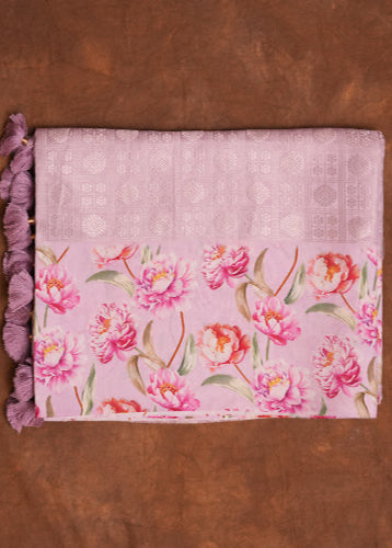 PINK - PURE SOFT KANCHI PATTU SAREE WITH ALLOVER ZARI AND UNIQUE PRINTED BORDER