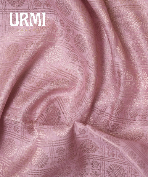 PINK - PURE SOFT KANCHI PATTU SAREE WITH ALLOVER ZARI AND UNIQUE PRINTED BORDER