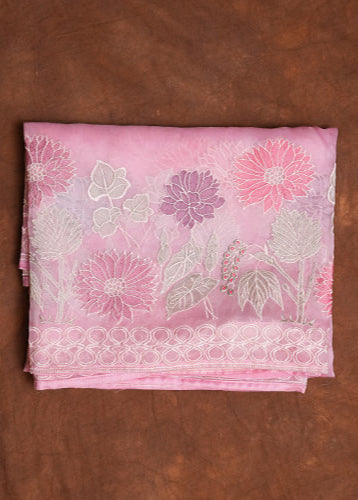 PINK - PURE ORGANZA SAREE WITH ALLOVER EMBROIDERY & SATIN CRAPE BLOUSE