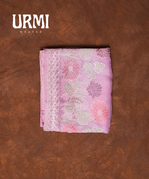 LAVENDER - PURE ORGANZA SAREE WITH ALLOVER EMBROIDERY & SATIN CRAPE BLOUSE