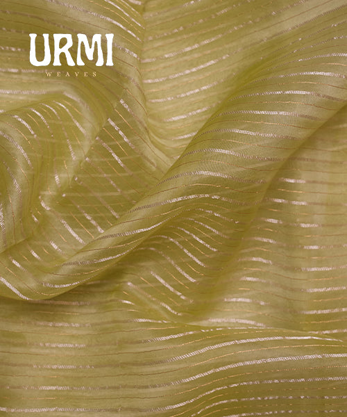 PISTA GREEN - PURE KORA SAREE WITH HAND PAINT AND EMBROIDERY WORK