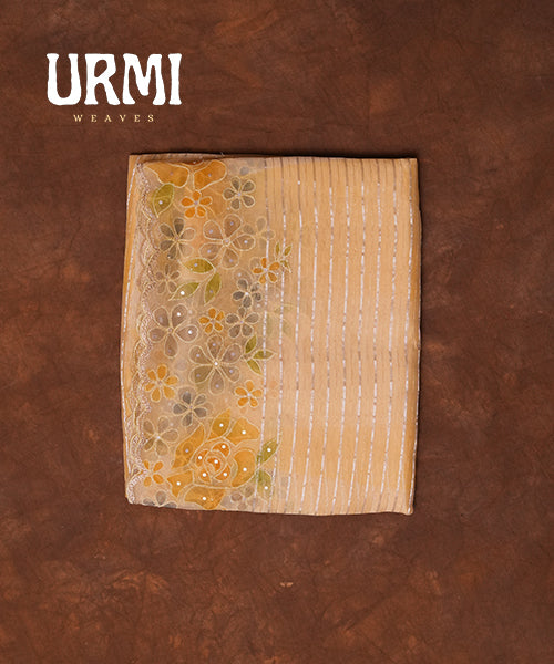 ORNAGE - PURE KORA SAREE WITH HAND PAINT AND EMBROIDERY WORK
