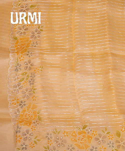 ORNAGE - PURE KORA SAREE WITH HAND PAINT AND EMBROIDERY WORK