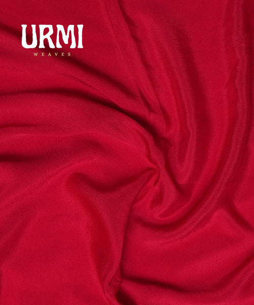 RED - PURE SATIN CRAPE WITH HAND EMBROIDERY WORK AND DESIGNER BLOUSE