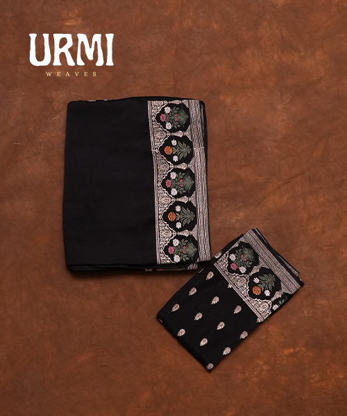 BLACK - PURE SATIN CRAPE WITH HAND EMBROIDERY WORK AND DESIGNER BLOUSE