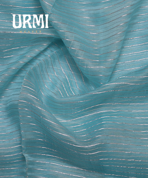 BLUE - PURE KORA SAREE WITH HAND PAINT AND EMBROIDERY WORK
