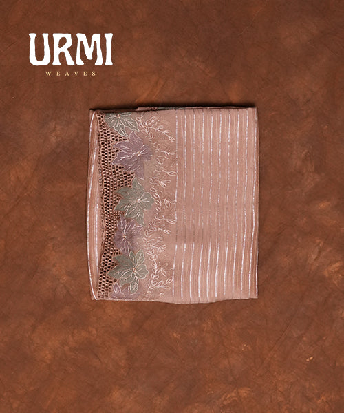 LIGHT PEACH - PURE KORA SAREE WITH HAND PAINT AND EMBROIDERY WORK