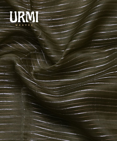 OLIVE GREEN - PURE KORA SAREE WITH HAND PAINT AND EMBROIDERY WORK